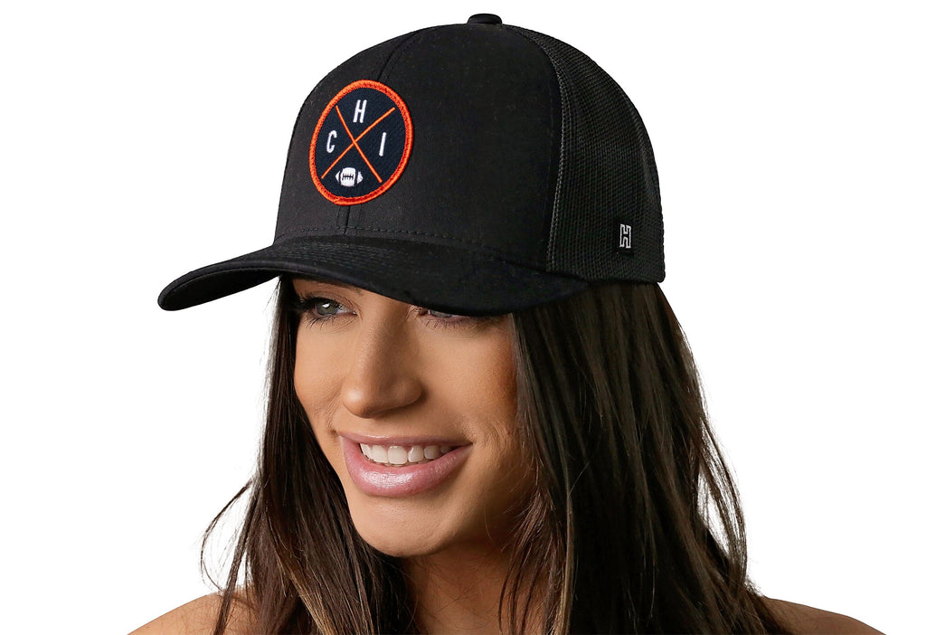 Chicago Trucker Hat  |  Black CHI X Football Snapback