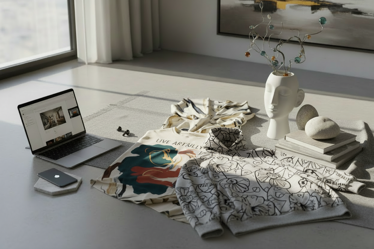 change the clothing to statement shirts and hoodies